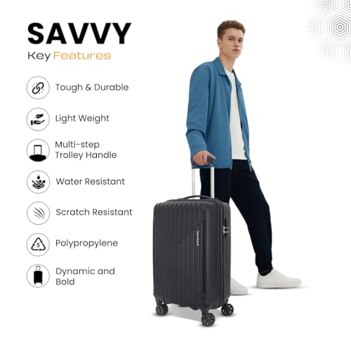 KAMILIANT by American Tourister Cabin Savvy 55 Cms Small (PP) Hard Sided 8 Wheels Spinner Luggage/Suitcase/Trolley Bag (Black) (Double Wheel)