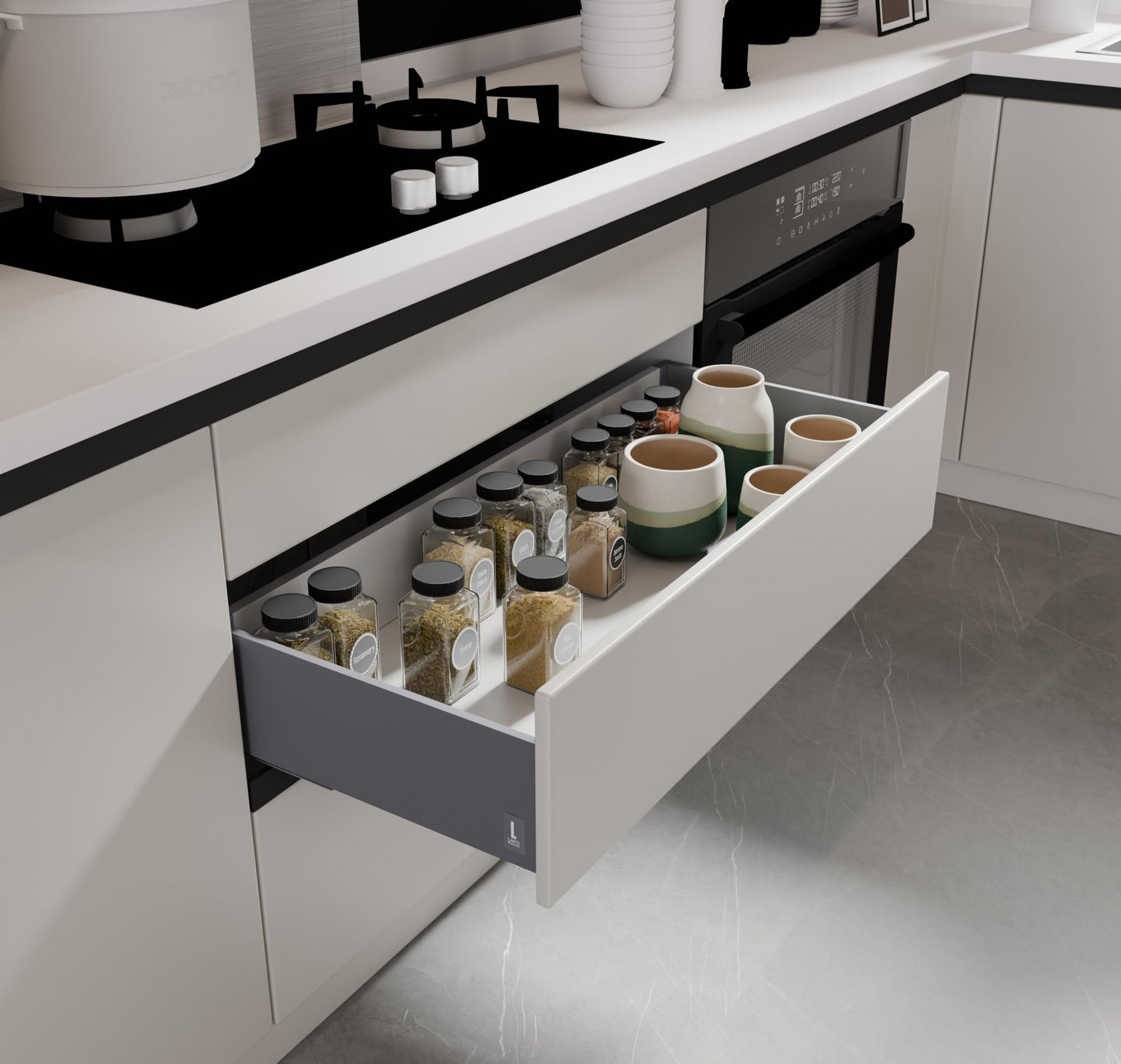 LAPO Tandem Box Drawer for Kitchen, Soft Close Tandem Drawer Box for Modular Kitchen Tandem Basket-Load Capacity 45 Kg (550mm/22 - Height-6") (Grey)
