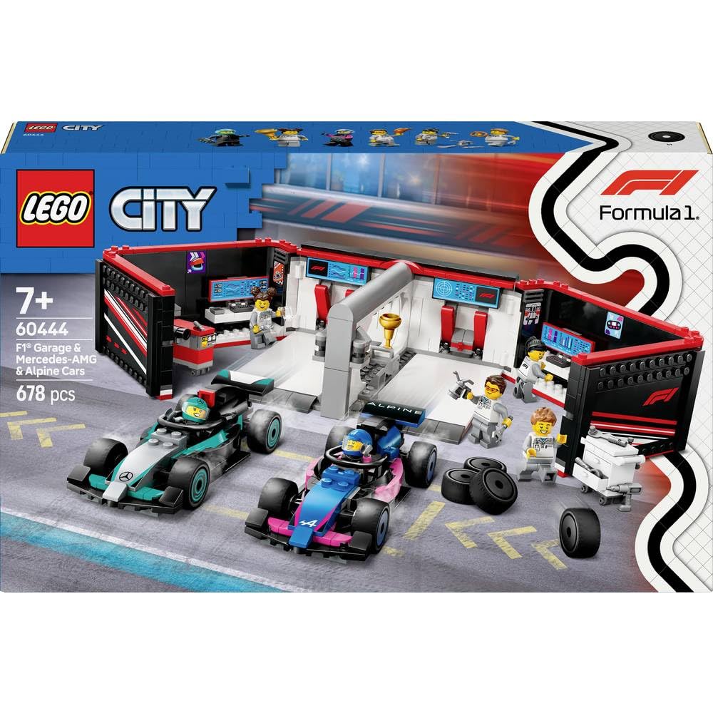 LEGO City F1 Garage & Mercedes-AMG & Alpine Cars Toy Playset 60444 Building Blocks Toys for 7+ Gift for Boys and Girls