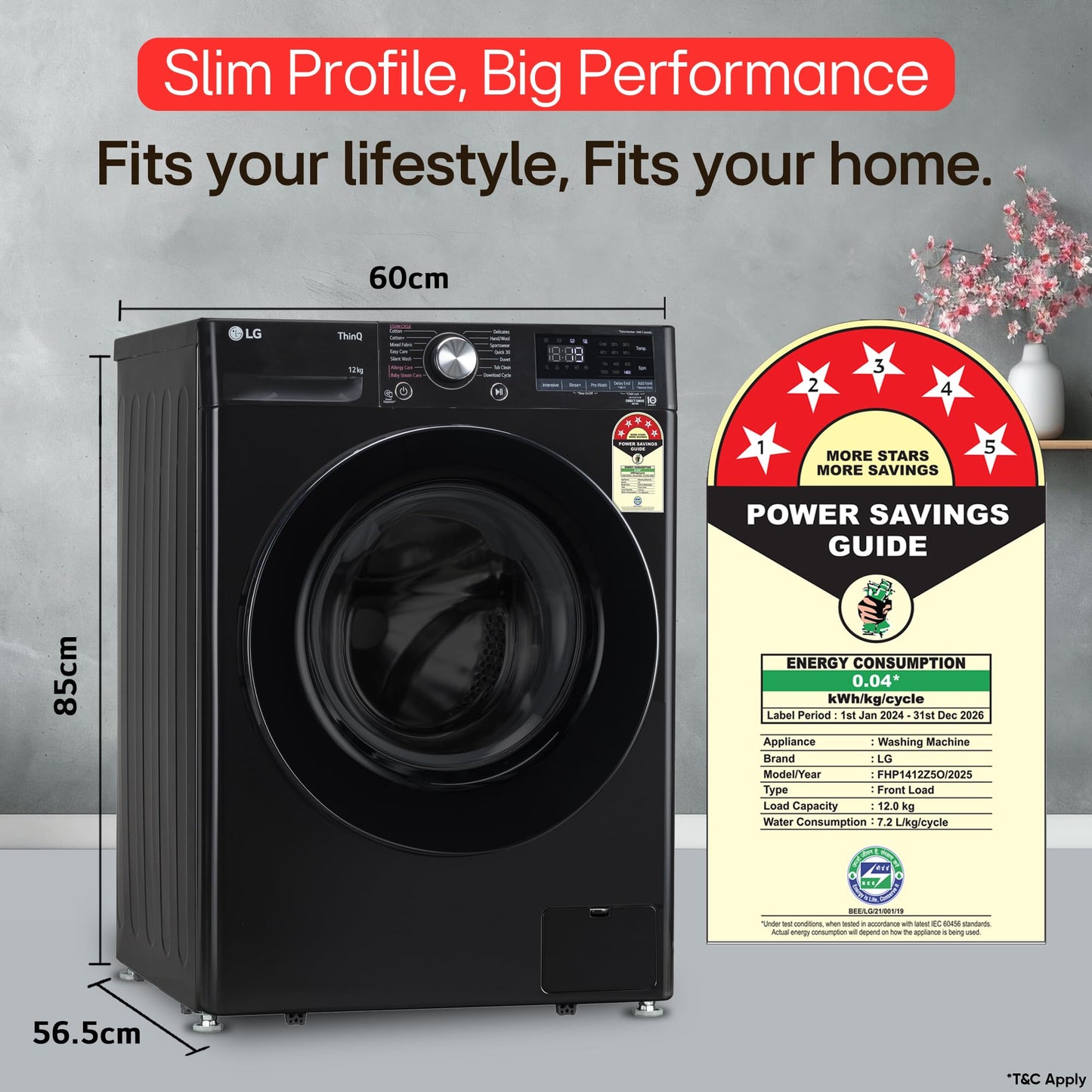 LG 12 Kg, 5 Star, AI Direct Drive Technology, Wi-Fi, Steam Fully Automatic Front Load Washing Machine (FHP1412Z5O, Intelligent & Convenient Fabric Care, Allergy Care, Remote Control, Onyx Black)
