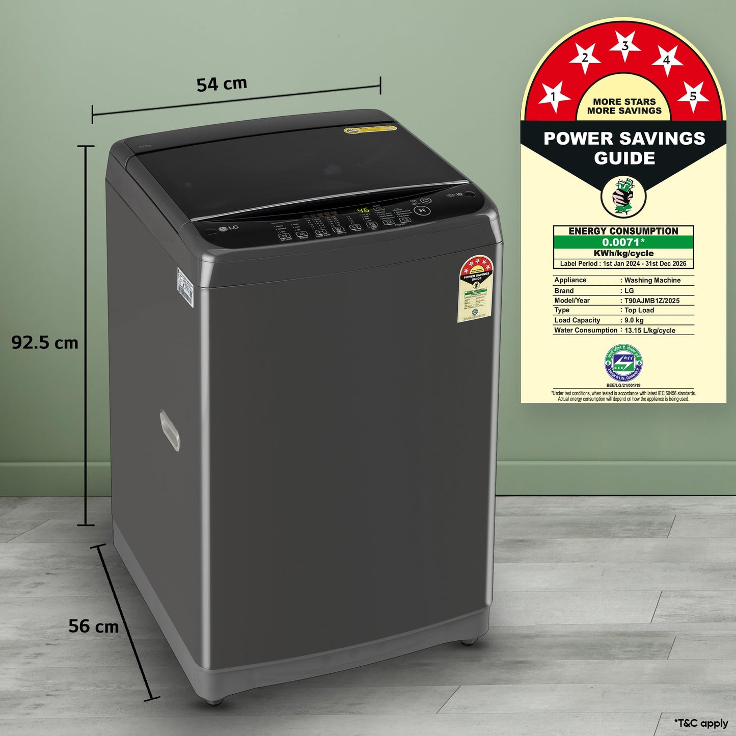 LG Smart Choice, 9 Kg, 5 Star, Smart Inverter Technology, Turbodrum, Fully Automatic Top Load Washing Machine (T90AJMB1Z, Jetspray+, Turbowash, Auto Tub Clean after every wash cycle, Middle Black)