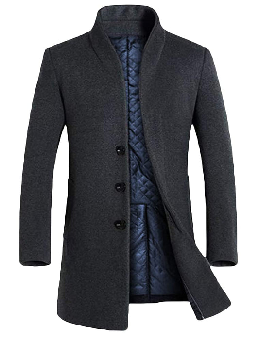 Lavnis Mens Wool Blend Trench Coat Slim Fit Overcoat Gray