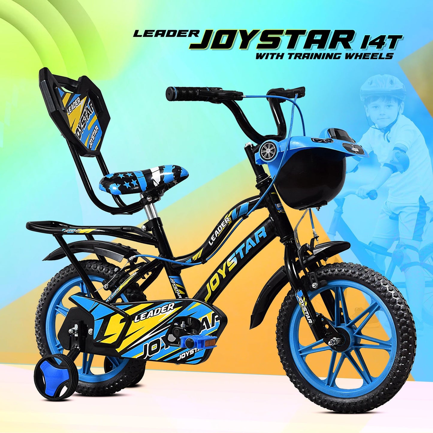 Leader JoyStar Cycle for Kids | Bicycle for Kids with Training Wheels | Comfortable Seat, Backrest & Front Storage| Kids Cycle for 2-5 Years Boys & Girls | Frame: 8 Inches (14T, Blue)