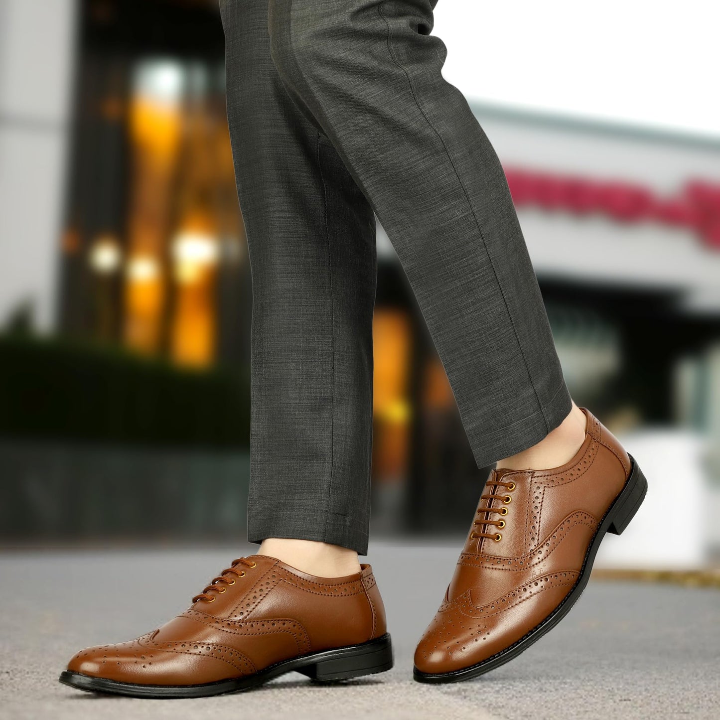 Leatherful Genuine Leather Brogue Shoes for Men | TPR Sole & Nappa Leather Lining | Classic Dress Footwear (TAN, UK Footwear Size System, Adult, Men, Numeric, Medium, 7)