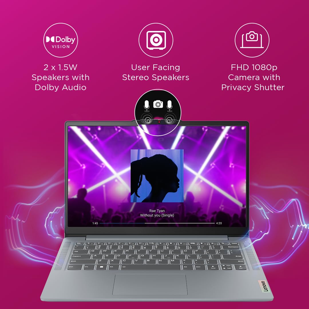 Lenovo IdeaPad Slim 3 12th Gen Intel Core i5-12450H 14" (35.5cm) FHD 250 Nits Thin & Light Laptop (16GB/512GB SSD/Win 11/Office 21/1Yr Warranty/Alexa built-in/3 mon. Game Pass/Grey/1.37Kg), 83EQ005VIN