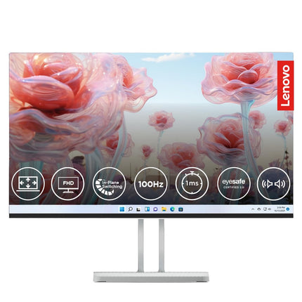 Lenovo L-Series 24 inch (60.45cm) FHD IPS Monitor| 100Hz, 1ms, FreeSync, 99% sRGB, 3Wx2 Speakers, 1x HDMI 1.4, 1x VGA, Tilt, Smart Display Customization Artery Cloud Grey, L24i-4A