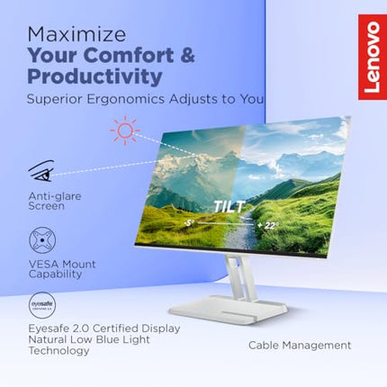Lenovo L-Series 24 inch (60.45cm) FHD IPS Monitor| 100Hz, 1ms, FreeSync, 99% sRGB, 3Wx2 Speakers, 1x HDMI 1.4, 1x VGA, Tilt, Smart Display Customization Artery Cloud Grey, L24i-4A