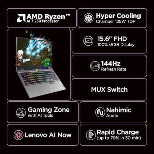 Lenovo LOQ 2025 AMD Ryzen 7 250| NVIDIA RTX 5050 8GB (24GB RAM/1TB SSD/144Hz Refresh Rate/440 AI TOPS/15.6" (39.6cm)/Windows 11/Office 2024/3 Mon. Game Pass/Grey/2.4Kg), 83JG008NIN