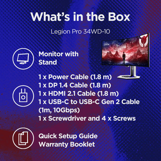 Lenovo Legion Pro 34WD-10| 34" 240Hz WQHD OLED Curved Gaming Monitor|0.03ms, USB-C Docking 140W PD,2xHDMI+DP, RJ45|Tilt,Swivel,Height Stand|AI Smart Sensors|2x5W Speakers|KVM Switch| 67C9UAC1IN