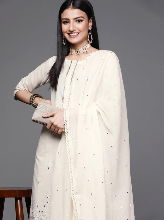 Libas Women's Cotton Kurta Sets (33307O_Off White