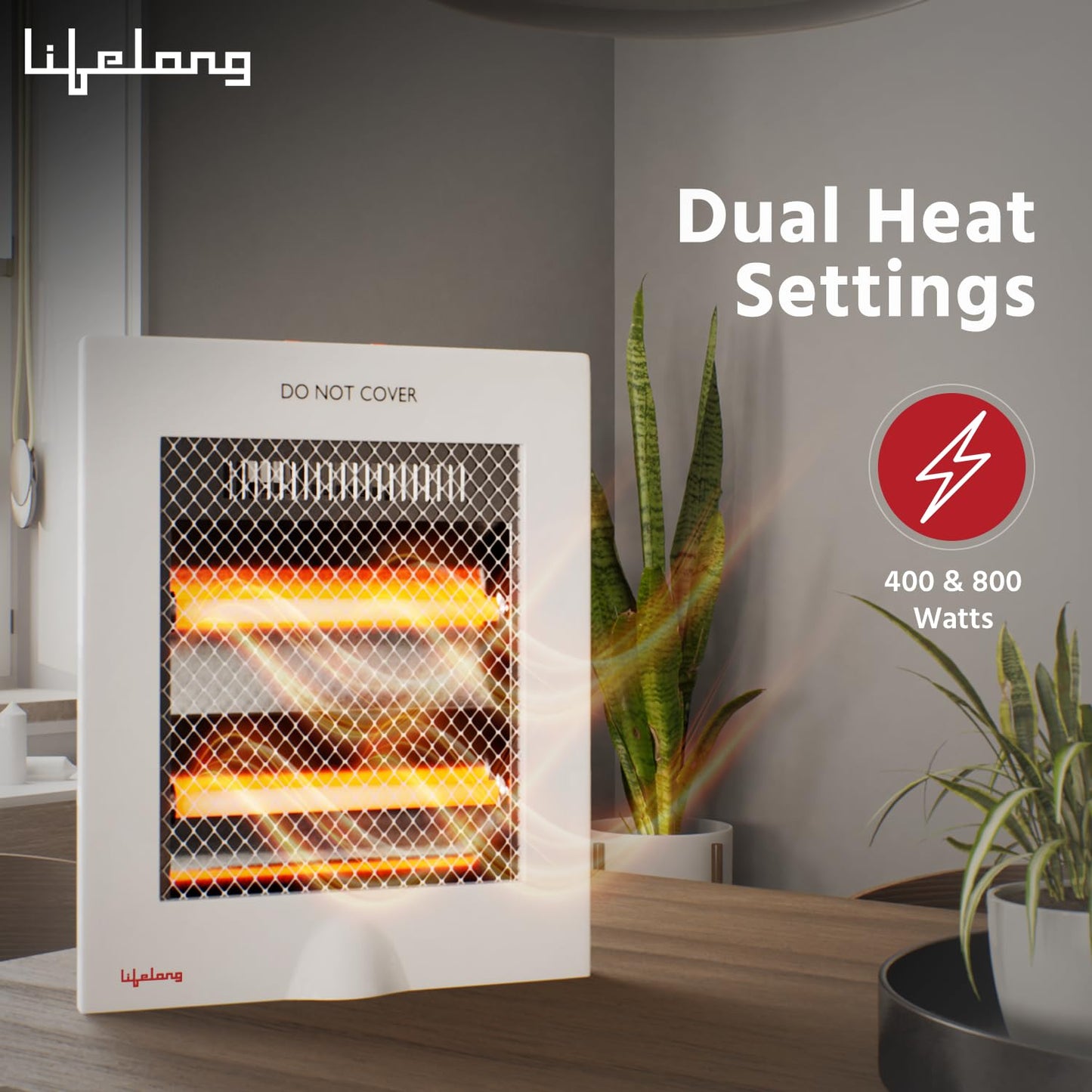 Lifelong Regalia 800 Watts Quartz Room Heater for Home with 2 Power settings, ISI Certified, 2 Rod Heater for Room |Cord Length 1.5 Meter| 1 Year Manufacturer's Warranty (LLQH922, White)