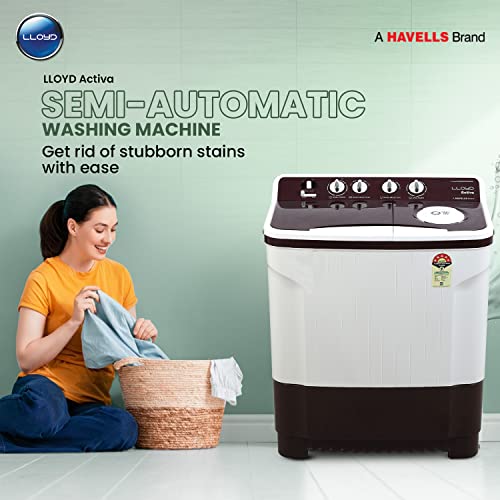 Lloyd 7.5 kg 5 Star Semi Automatic Top Load Washing Machine |1300 RPM | Soak Function | 3 Wash Programs | Swift Dry | Magic Filter, (GLWMS75DDMAC, Dark Maroon and White)
