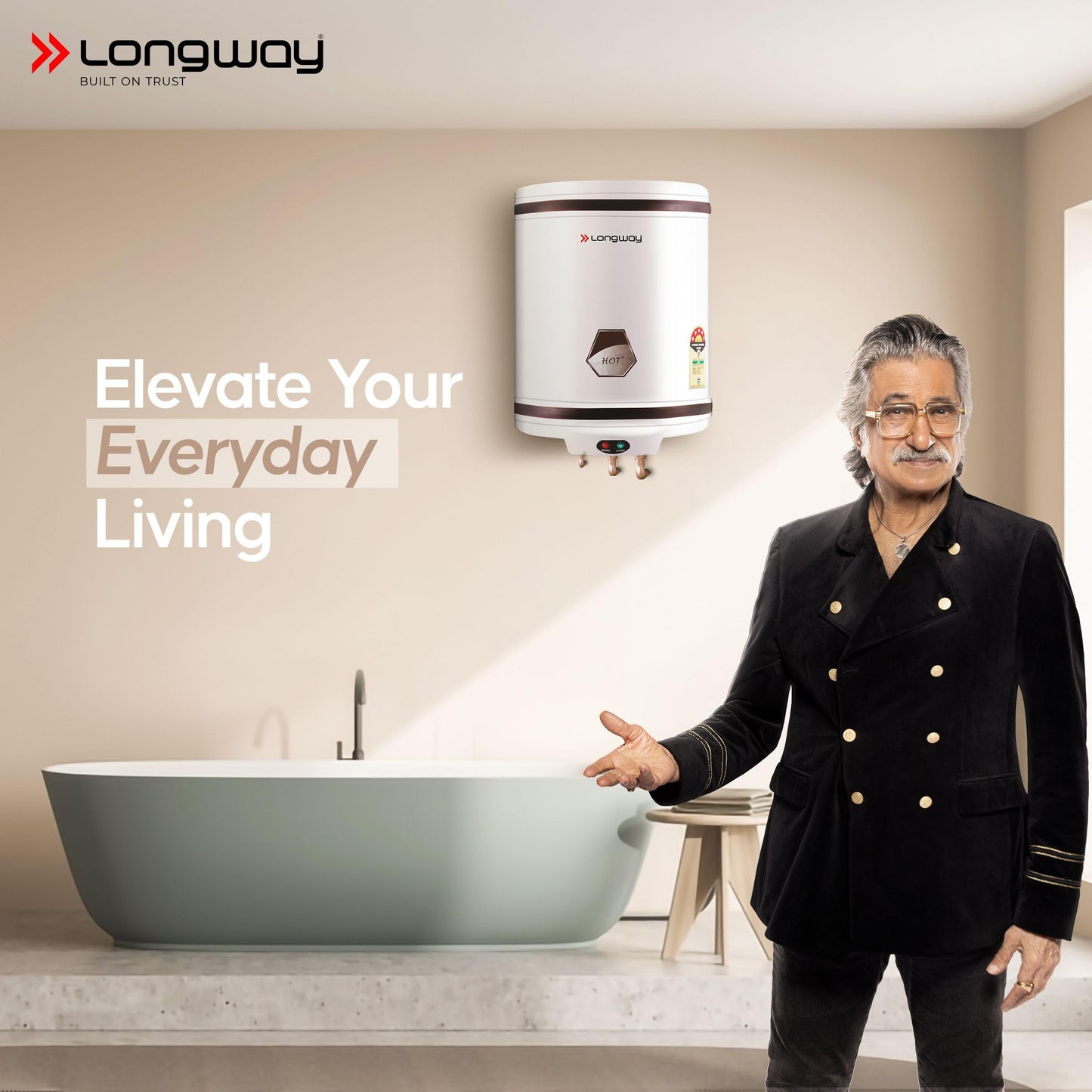 Longway Hotplus 10 Ltr 5 Star Rated Automatic Instant Water Heater for Home, Water Geyser, Water Heater, Electric Geyser with Multiple Safety System & Anti-Rust Coating | (Off-White, 10 Ltr)