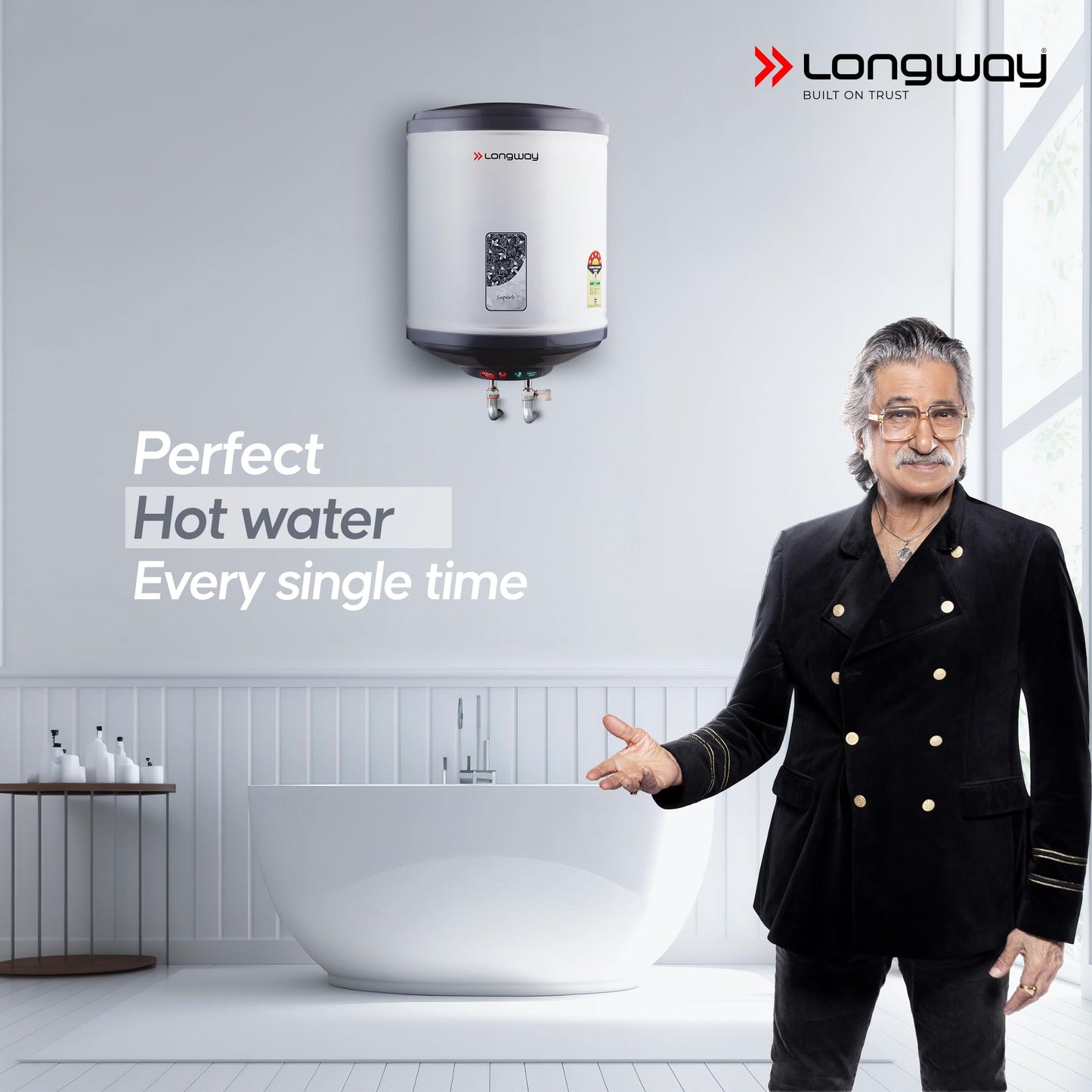 Longway Superb 10 Ltr 5 Star Rated Automatic Instant Water Heater for Home, Water Geyser, Water Heater, Electric Geyser with Multiple Safety System & Anti-Rust Coating (Gray, 10 Ltr)