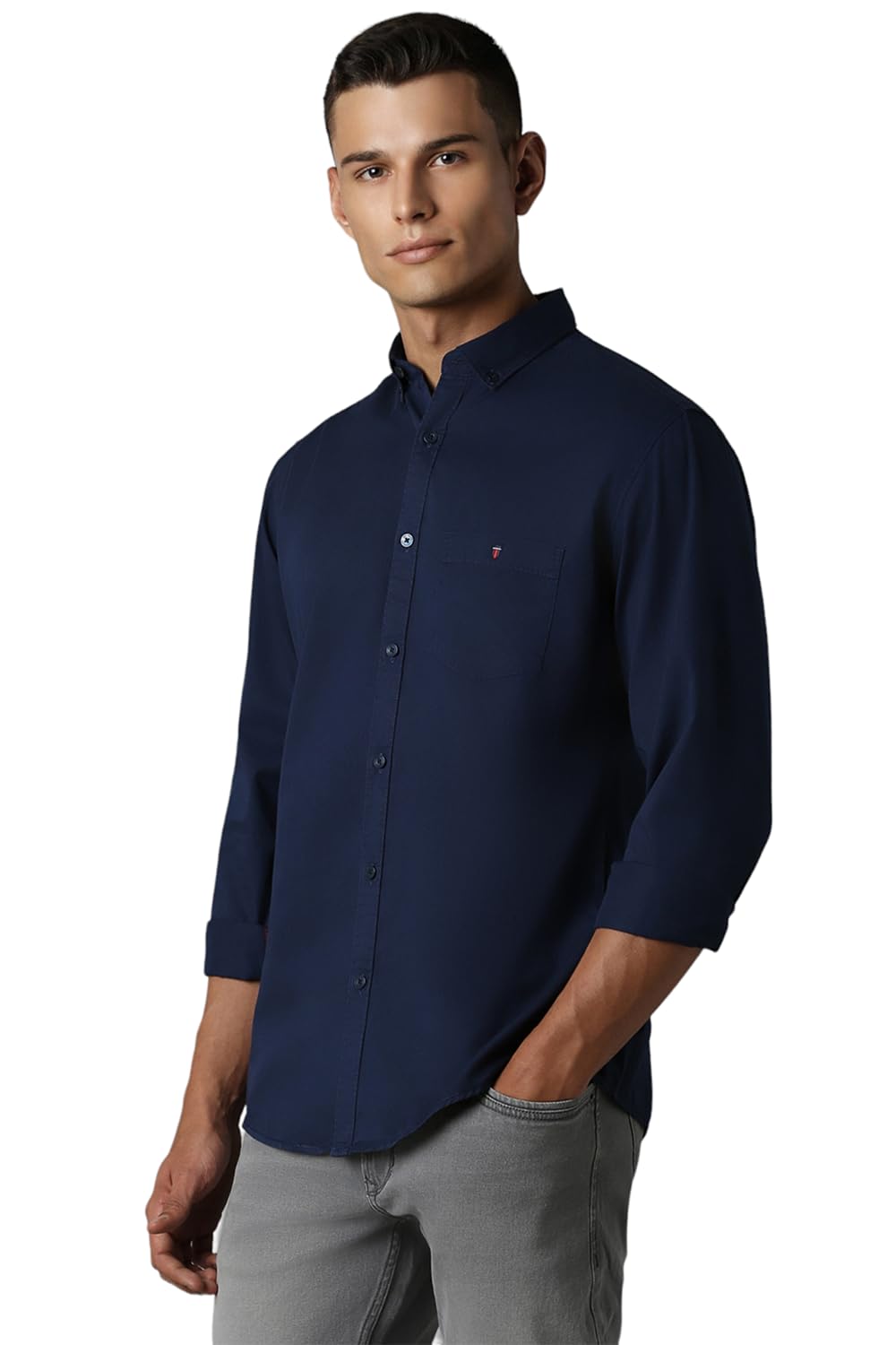 Louis Philippe Cotton Men's Slim FiT-Shirt (Lrsfnslpa61514_Navy