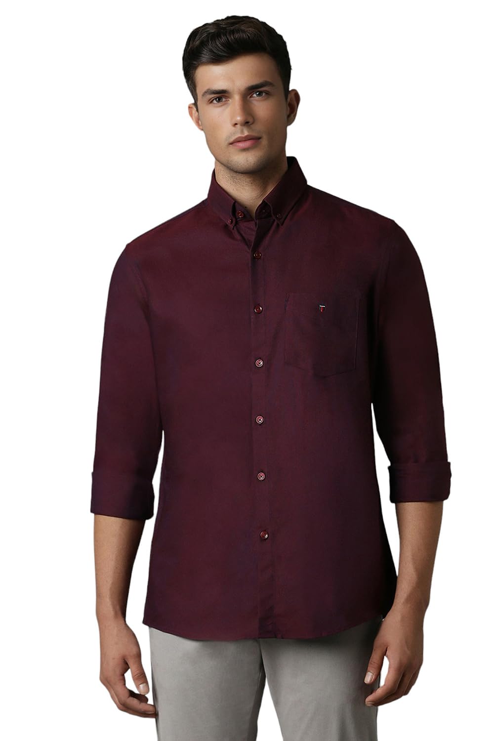 Louis Philippe Men's Solid Slim Fit Shirt (LYSFCSLPM88253_Wine Louis Philippe Men's Solid Slim Fit Shirt (LYSFCSLPM88253_Wine