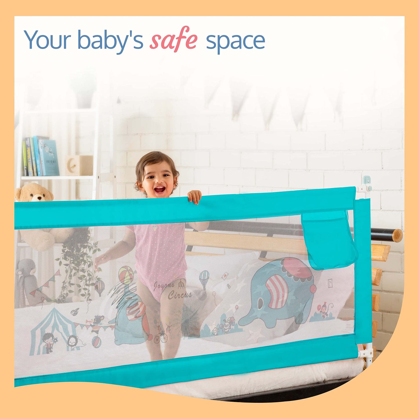 Luvlap Comfy Baby Bed Rail Guard (6 ft x 2.3 ft), 180cmx72cm, Bed Rails for Baby & Toddler Safety, Portable, Adjustable Height, Single Side Bed Rail, Pack of 1, Green