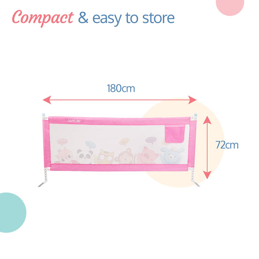 Luvlap Comfy Baby Bed Rail Guard (6 ft x 2.3 ft), 180cmx72cm, Bed Rails for Baby & Toddler Safety, Portable, Adjustable Height, Single Side Bed Rail, Pack of 1, Printed Pink