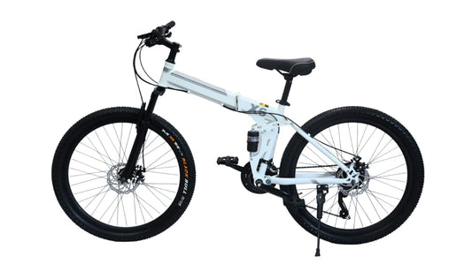 MIOOX White MTB Foldable Mountain Bike with 21 Speed Gears (20 Inch Wheel) Dual Suspension Bicycle Disk Brakes Cycle for Adults/Unisex