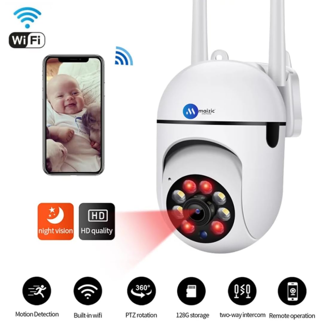 Maizic Smarthome Sricam Series 5 MP FHD 1440p Resolution, Full Color Night Vision, Two Way Audio, AI Human Detection, Motion Detection, PTZ Function, 360 Deg. CCTV Camera (Dual Lens)