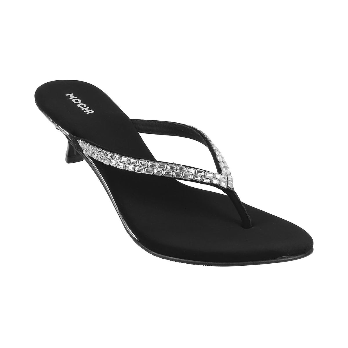 Mochi Women Black Kitten Heel Fashion Sandal UK/7 EU/40 (35-324)