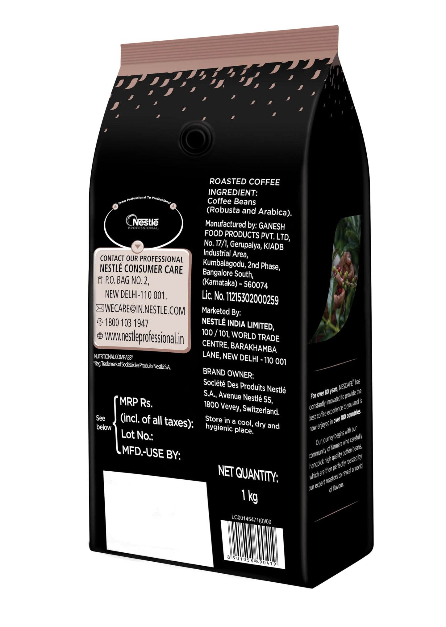 Nescafe Intenso Whole Roasted Coffee Beans, Arabica and Robusta Blend, 1kg, Bag