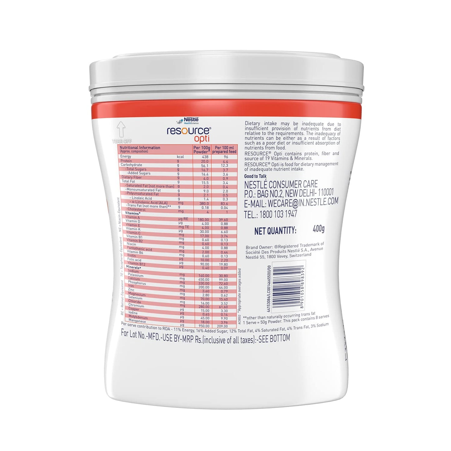 Nestle Health Science, Resource, Opti, Food For Dietary Management, Vanilla Flavour- 400g, Pet Jar