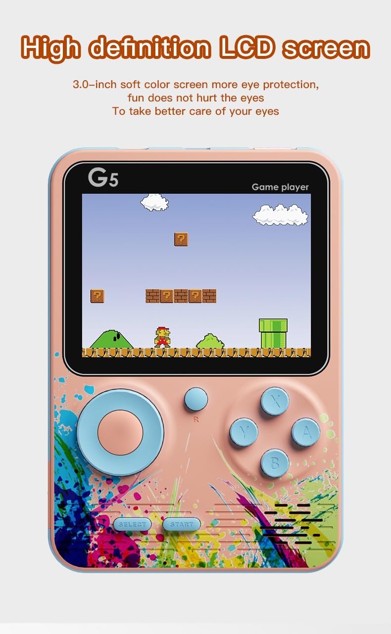 New World G5 Video Game for Kids, Handheld 500 in 1 Games for Kids, Handheld Video Game Game Box with TV Output Gaming Console, Rechargeable Video Game for Kids