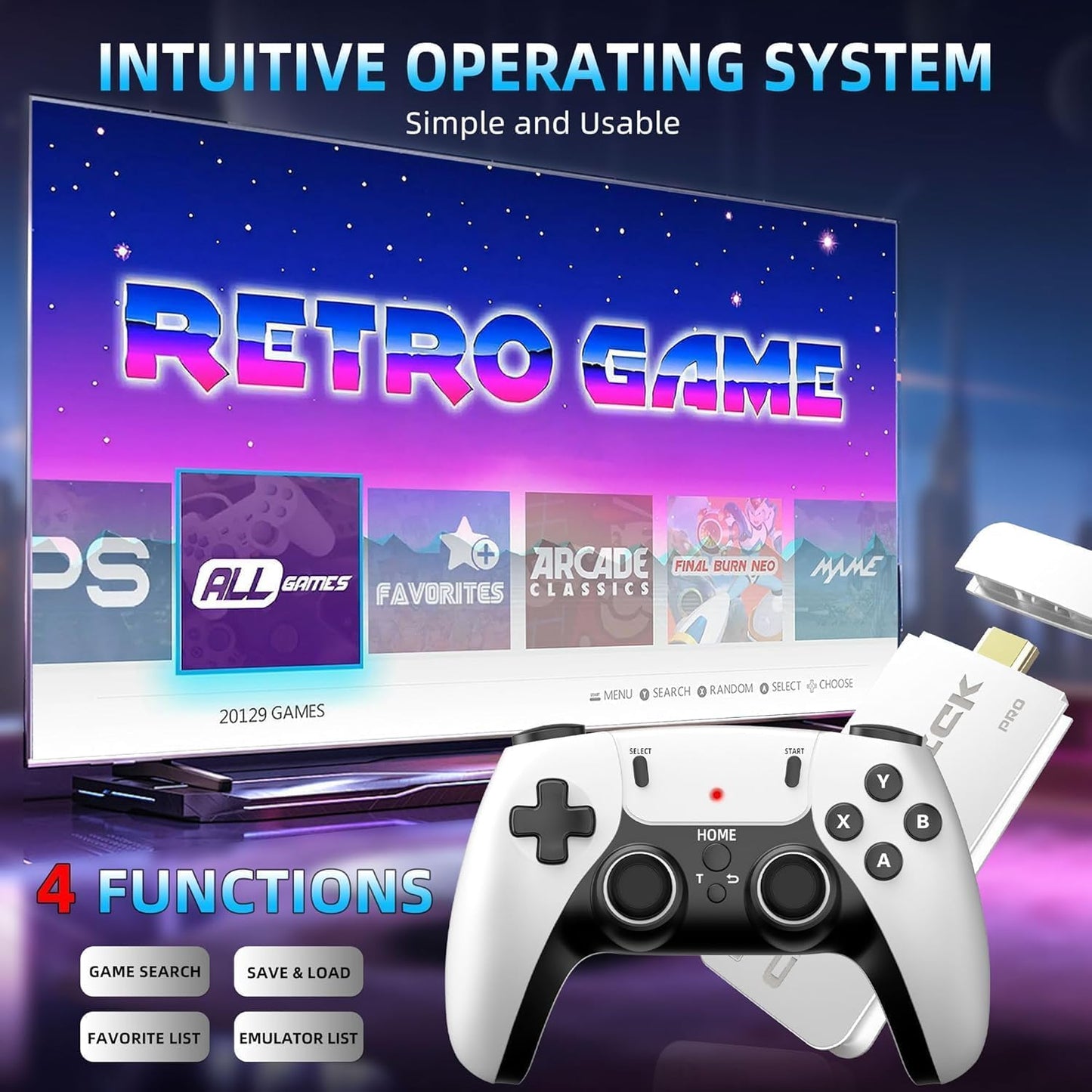 New World M15 Gaming Console with Game Stick, 1080p HD, Plug & Play TV Video Game Set for 2 Player, 2.4G Wireless, 10 Emulators,