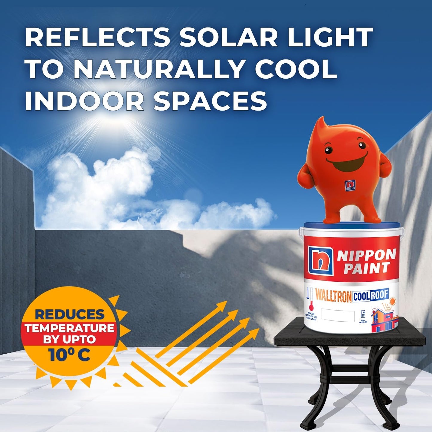 Nippon Paint Walltron- Summer Cool Roof | 30% Extra | 13 Kg |10 Litre | Solar Reflective Roof Coating | Heat Resistance Paint | High Sri (13Kg ~10 Litres), White