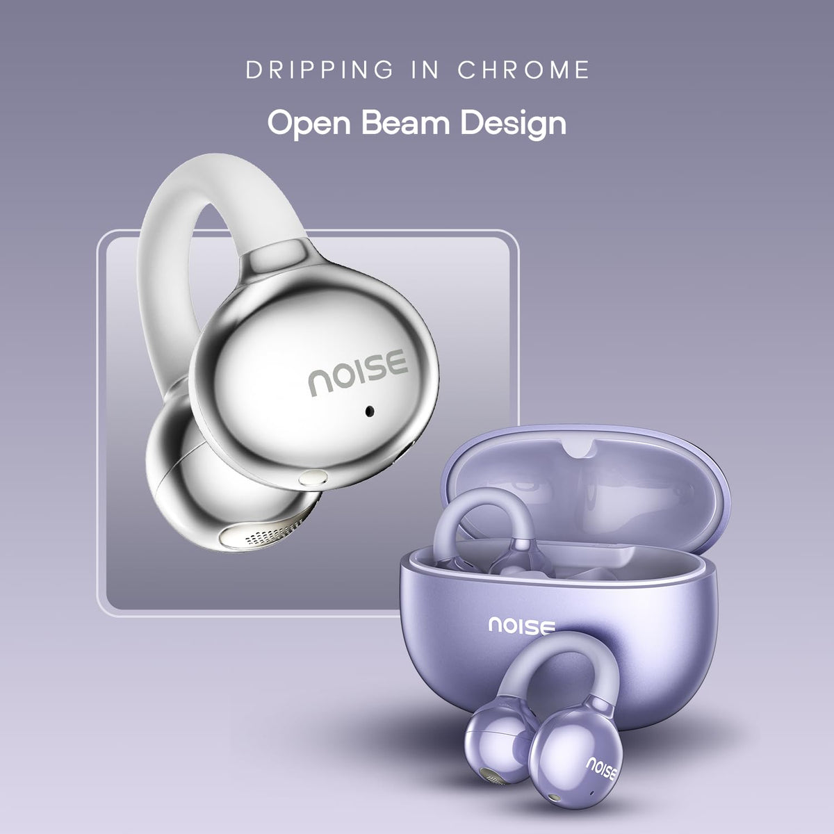 Noise Air Clips Wireless Open Ear Earbuds with Chrome Finish, AirWave™ Technology,Up-to 40H Playtime, Dual Device Pairing, Quad Mic with ENC,12mm Driver,BTv5.4 (Pearl Black)