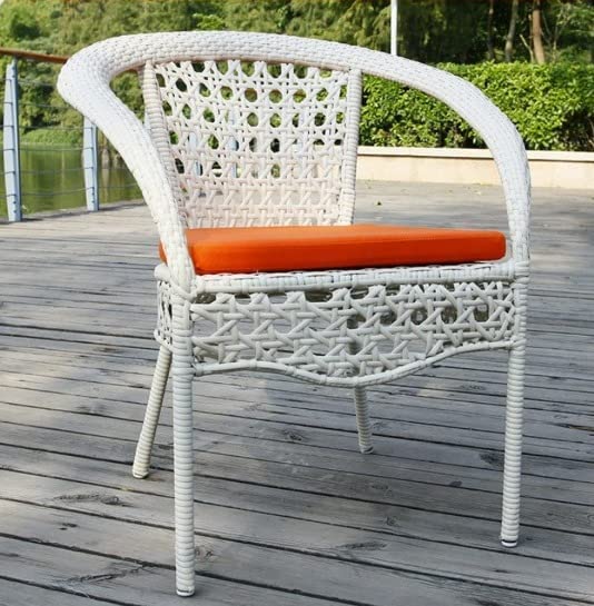 PRATHAMINDIA OFFICIAL STORE 4+1 Outdoor Indoor Patio Furniture Sets Rattan Chair, Wicker Conversation Set Poolside Lawn Chairs Swingarea Balcony Garden Furniture (White & Orange Cushion) 50x50x66 Cm