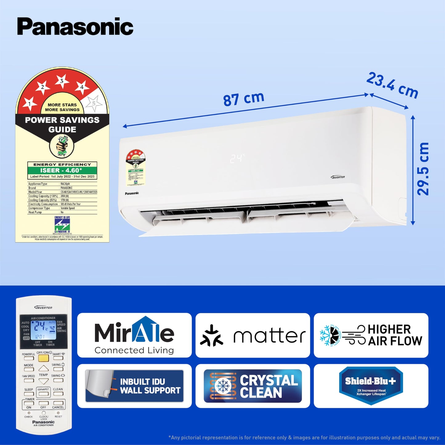 Panasonic 1.0 Ton 4 Star Premium Wi-Fi Inverter Smart Split AC (Matter Enabled, Higher Airflow, Copper Condenser, 7in1 Convertible, True AI, 4-Way, PM 0.1 Filter, CS/CU-NU12AKY4W, White)