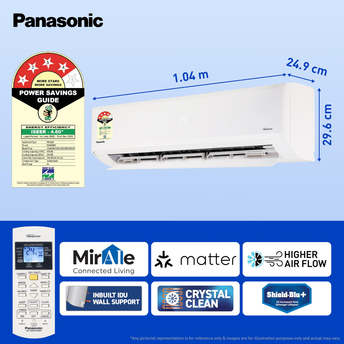Panasonic 2.0 Ton 4 Star Premium Wi-Fi Inverter Smart Split AC (Matter Enabled, Higher Airflow, Copper Condenser, 7in1 Convertible, True AI, 4-Way, PM 0.1 Filter, CS/CU-NU24AKY4W, White)