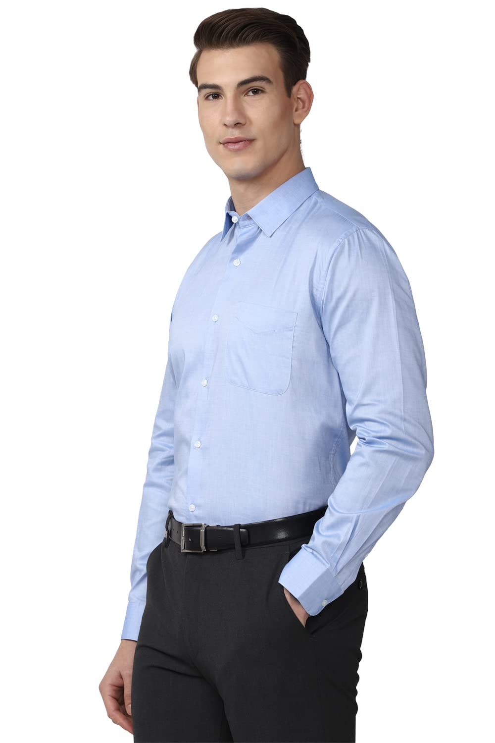 Peter England Men's Solid Slim Fit Shirt (PESFMNUBG81861_Light Blue 46)