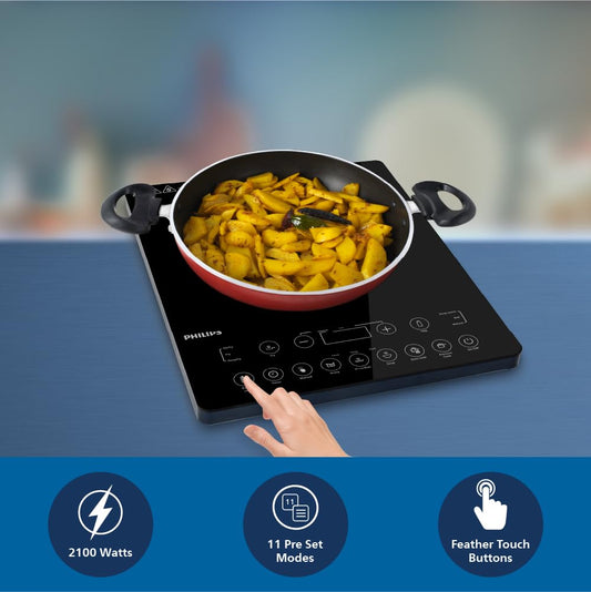 Philips HD4995/00 2100W Induction cooktop with soft touch panel | 11 Preset Menus | 3yrs warranty on coil