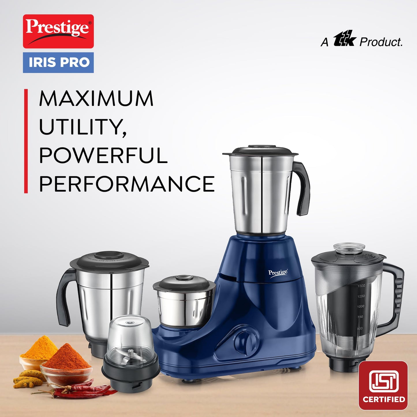Prestige 750W Astra Mixer Grinder with 5 Jars – 1500ml Wet, 1000ml Dry, 1500ml Juicer, 300ml Chutney & Mix-O-Keep | Space-Saving Stacking Design | 2-Year Warranty