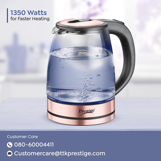 Prestige PKGB 1.8 Litre Electric Glass Kettle| LED Power Indicator| Borosilicate Glass| Automatic Power Cut-Off| Concealed Element| 360 Degree Swivel| Cool Touch Handle