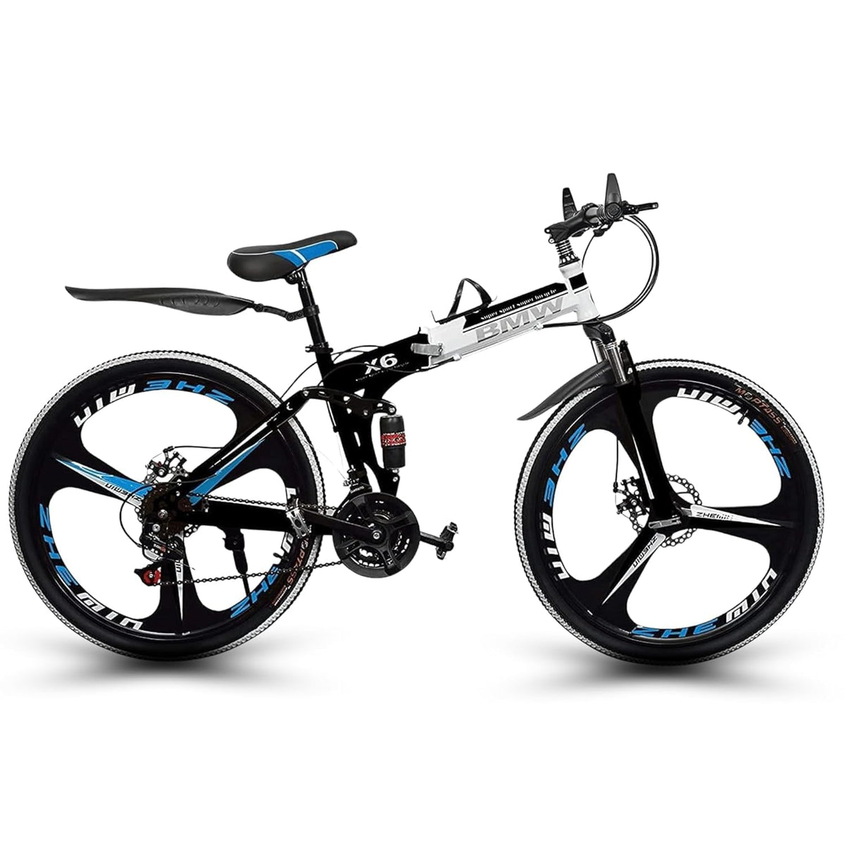 QUESEC BMV Foldable Bike 21-Speed Gears for Urban Commuters - Cycle for Adults, Gear Cycle for Boys Dual Disc Brakes Hydraulic Suspension Strong Carbon Steel Frame Bicycle for Men Adult and Teens