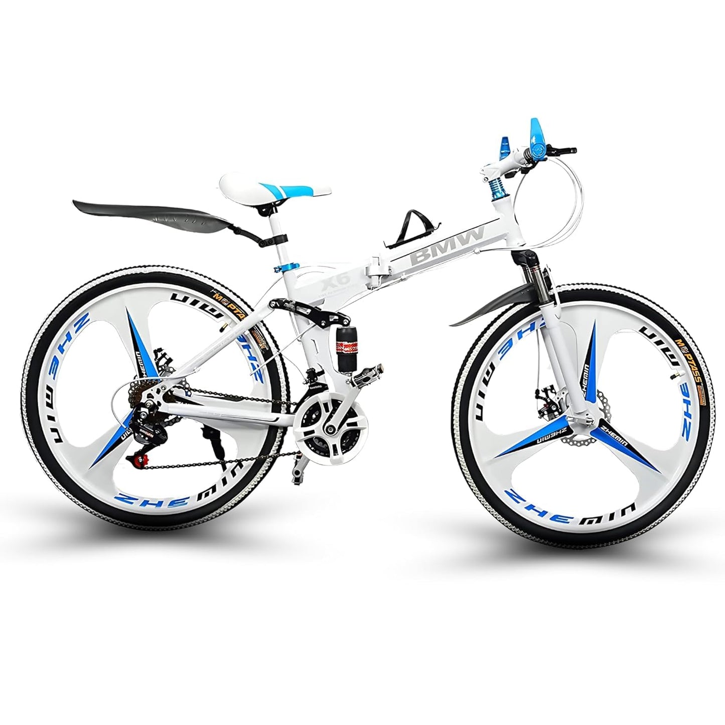 QUESEC BMV Foldable Cycle for Men | 26-Inch MTB Mountain Bicycle with 21-Speed Gears, Dual Disc Brakes, Hydraulic Suspension, Alloy Mag Wheels | Folding Sports Bike for Adults (White)