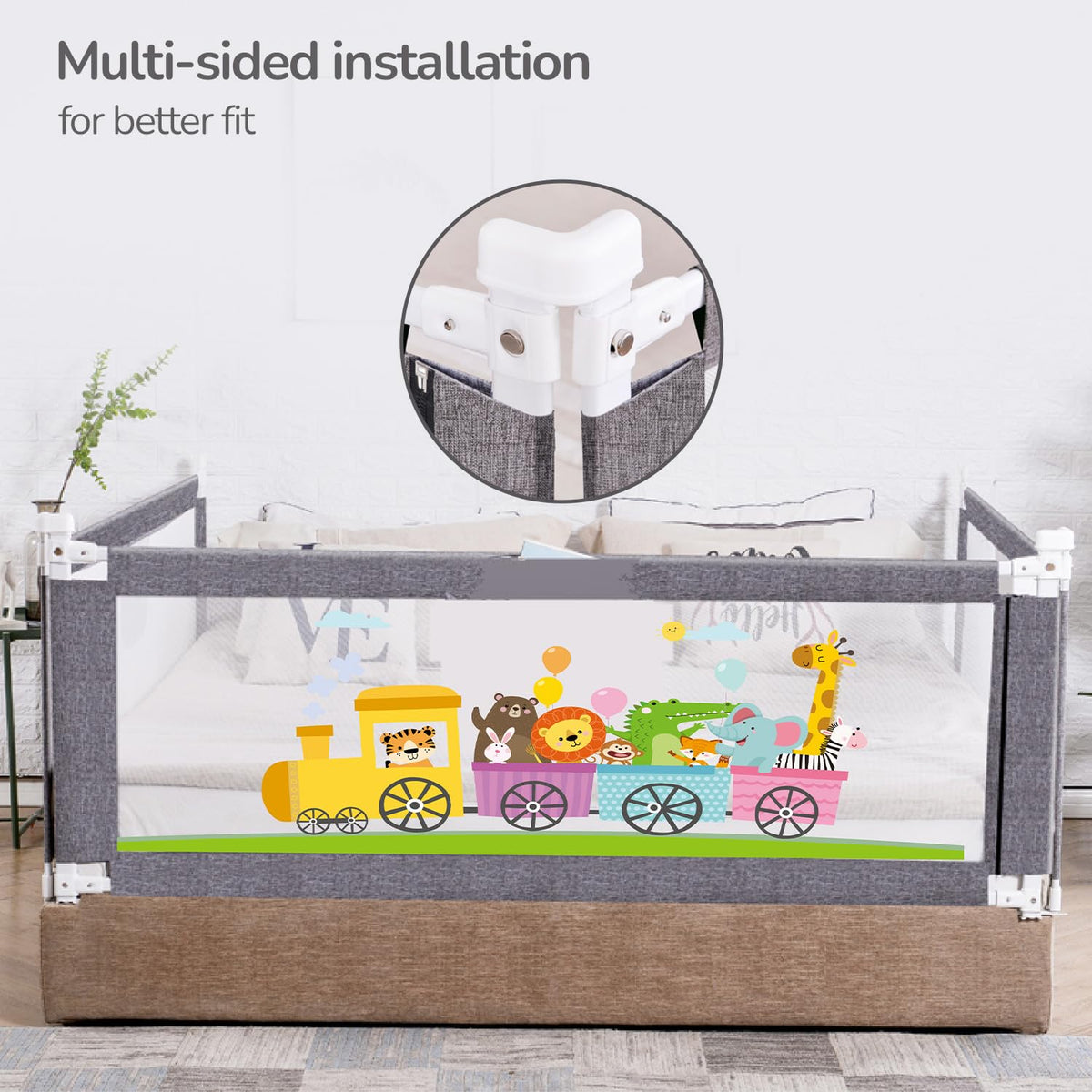 R for Rabbit Safari Baby Bed Rail, (Pack of 1) One Side Bed Protector 177 x 100 cm, Anti-Fall Safeguard Toddler Safety, Adjustable Height & Foldable with Storage Pocket for Kids 5.8 x 3 ft(Grey)