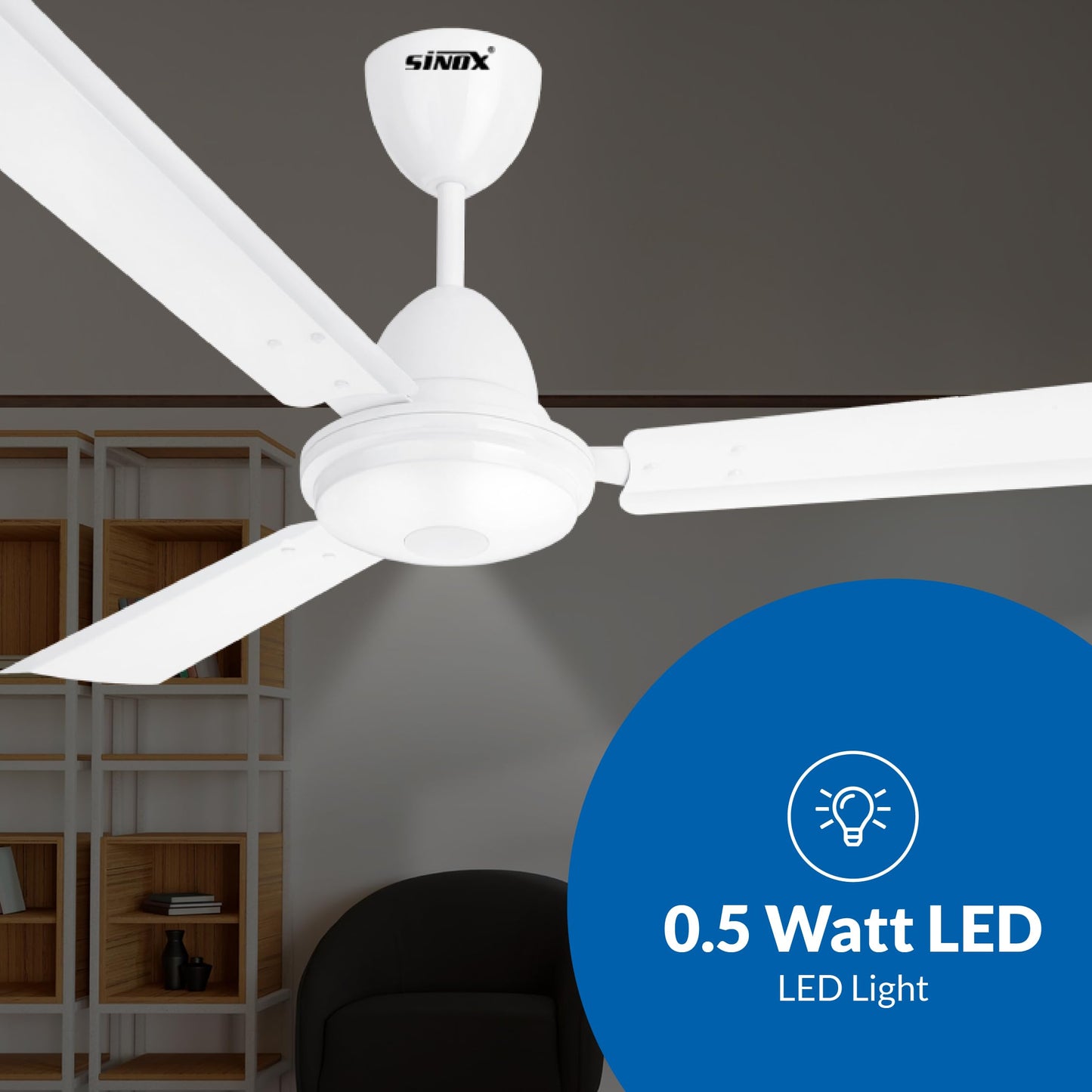 SINOX 12V DC 48" BLDC Solar Ceiling Fan 32 Watt with Remote Control High Speed 1200MM (WHITE)