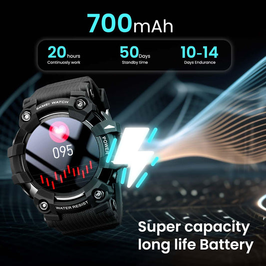SKMEI New Launch Sport Smartwatch Full Touch Screen Dial, Zinc Alloy Frame ABS Case Men's Watch, TPU Rubber Blue Color Band, Bluetooth, Heart Rate, Blood Pressure & Oxygen Detection-S231 (Blue)