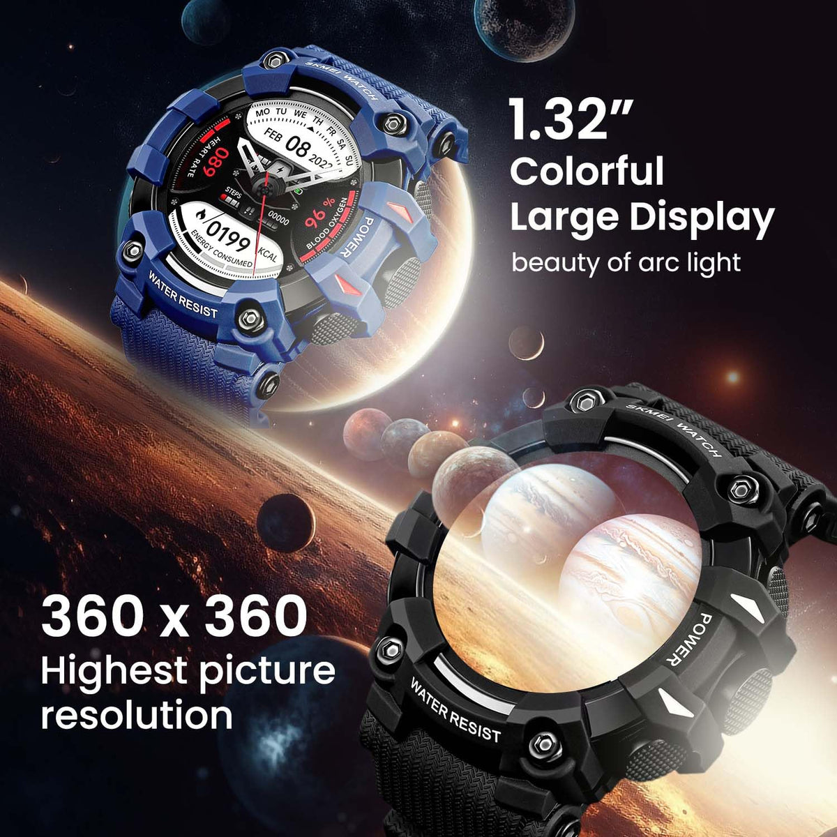 SKMEI New Launch Sport Smartwatch Full Touch Screen Dial, Zinc Alloy Frame ABS Case Men's Watch, TPU Rubber Blue Color Band, Bluetooth, Heart Rate, Blood Pressure & Oxygen Detection-S231 (Blue)