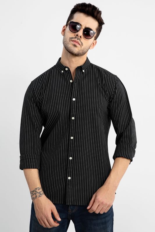 SNITCH Cotton Lining Regular Fit Shirt for Men (Black, XXL)