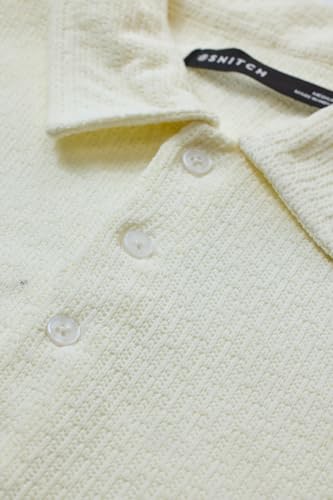 SNITCH Men's Polo Shirt | Textured Slim Fit Design | 100% Polyester Fabric with Breathable & Lightweight Features | Casual & Streetwear Usage |Light Yellow