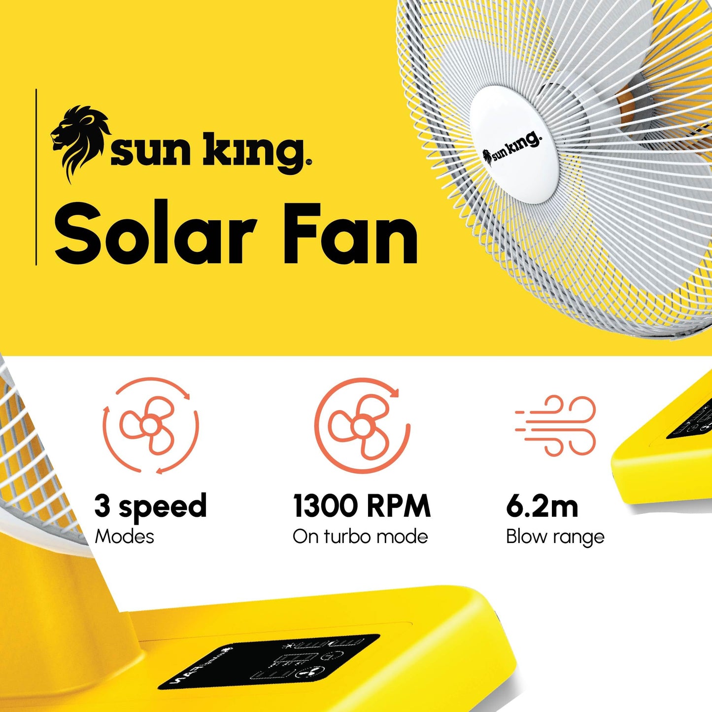 SUN KING 16 Inch 5100 mAh Battery Portable 20 Watt Solar Powered Fan With Brushless DC Motor Technology, Rechargeable Solar Fan for Indoor Housing, Office, Camping