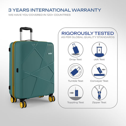 Safari Pentagon Neo 8 Wheels 66Cm Medium Checkin Trolley Bag Hard Case Polypropylene, 360 Degree Wheeling Luggage, Travel Bag, Suitcase for Travel, Trolley Bags for Travel, Sage Green