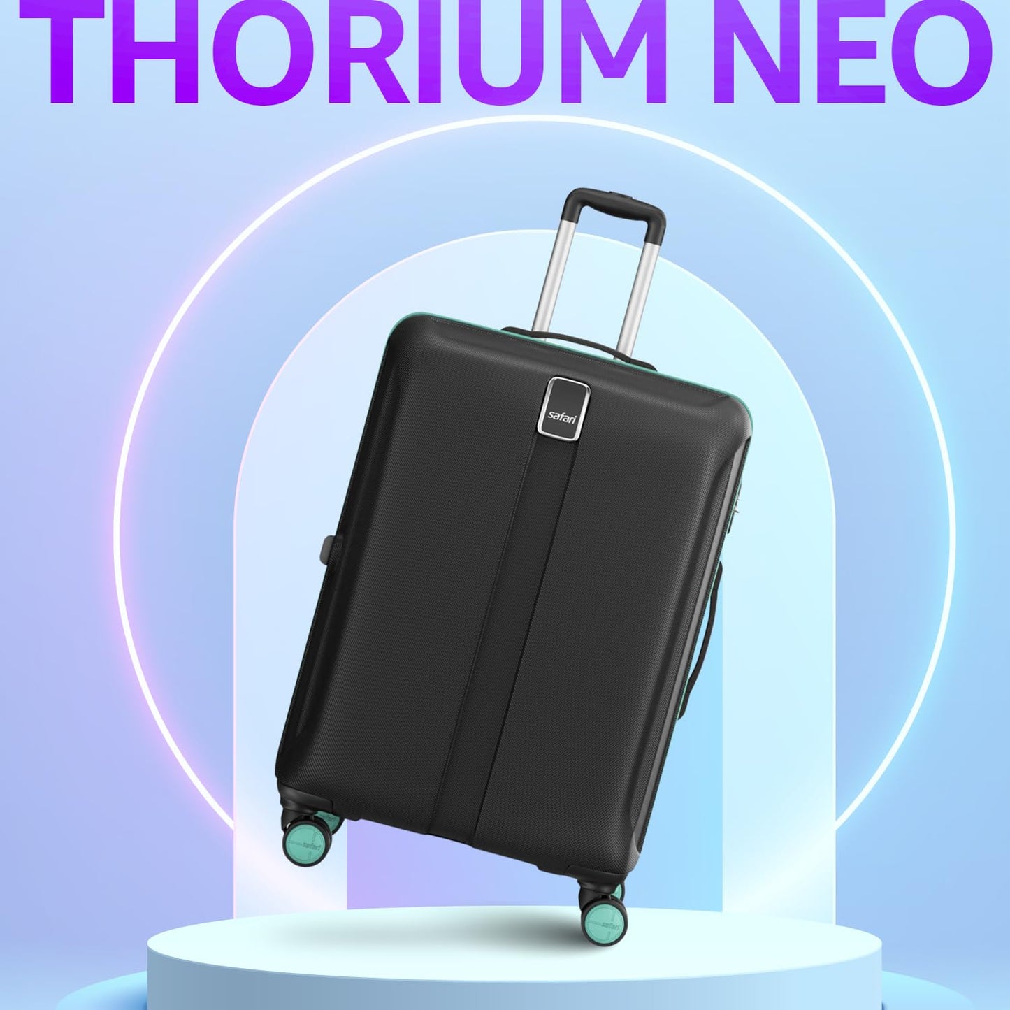 Safari Thorium Neo 8 Wheels 55 Cm Small Cabin Trolley Bag Hard Case Polycarbonate 360 Degree Wheeling System Luggage, Trolley Bags for Travel, Suitcase for Travel, Black