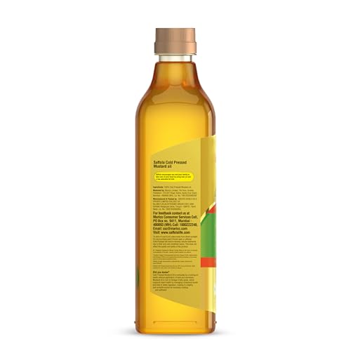 Saffola Cold Pressed Mustard Oil Omega 3 Cholesterol Support 1L Pack of 3